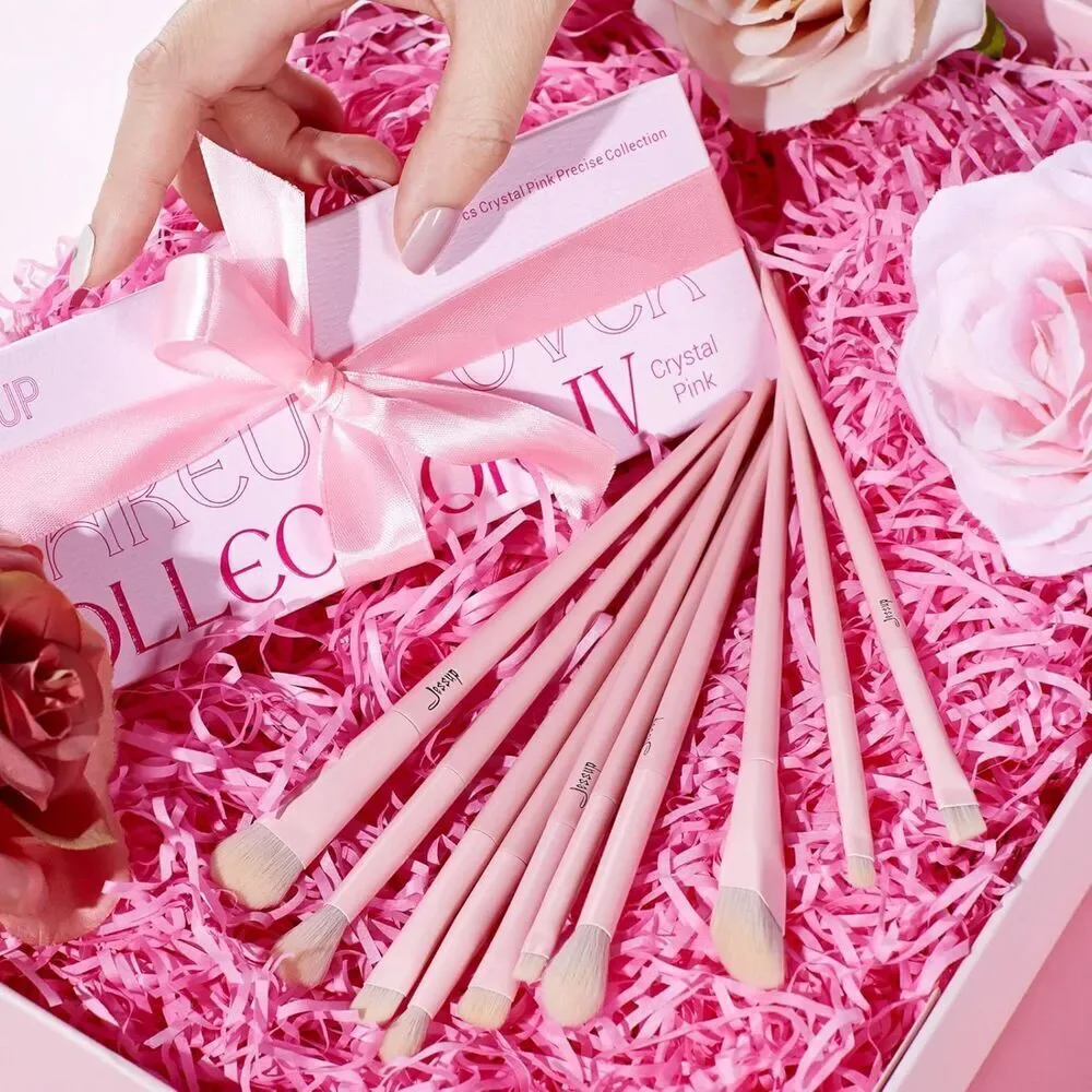 Jessup 10Pieces T496 Pink Premium Vegan Blending Face Brush Set